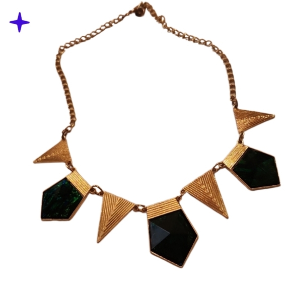 Emerald green gold toned statement necklace vintage - Picture 1 of 2